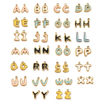 26pcs 304 breloques en émail en acier inoxydable, lettre a ~ z charme, réel 14 k plaqué or