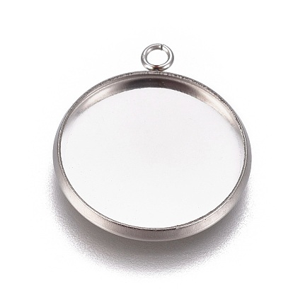 304 Stainless Steel Pendant Cabochon Settings, Plain Edge Bezel Cups, Flat Round