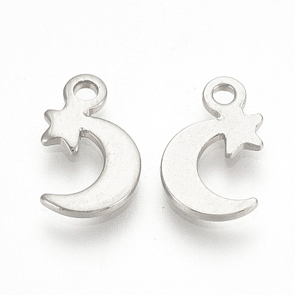 304 Stainless Steel Charms, Moon & Star