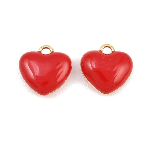Brass with Red Enamel Charms, Heart Charms, Rack Plating, Long-Lasting Plated, Lead Free & Cadmium Free