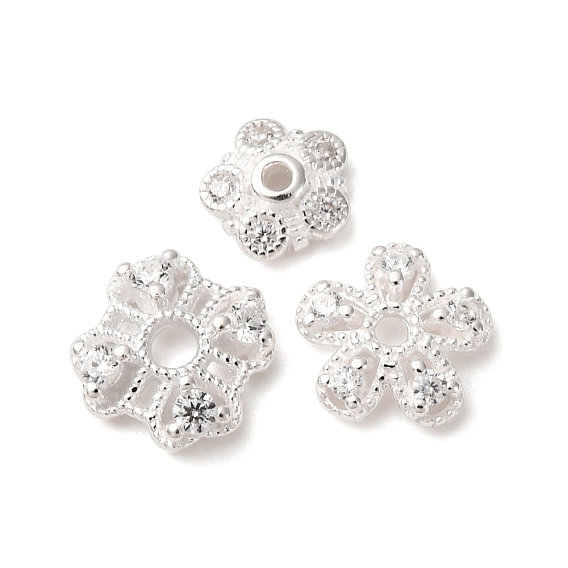 S925 серебряные прозрачные кубические циркониевые бусины, цветок
