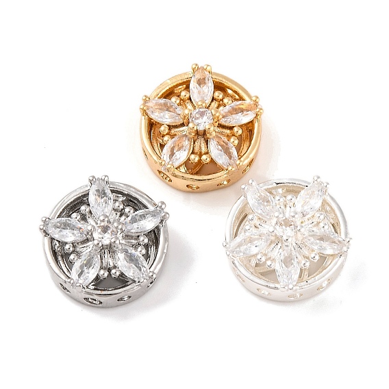 Латунные микропаве из прозрачного кубического циркония, без кадмия, без никеля и без свинца, плоские круглые с цветком