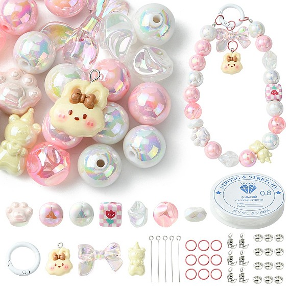 Набор для изготовления брелоков ярких цветов своими руками, включая подвески из смолы, легкосплавные пружинные кольца, Акриловые бусины, куб, бантик, медвежья и кошачья лапа