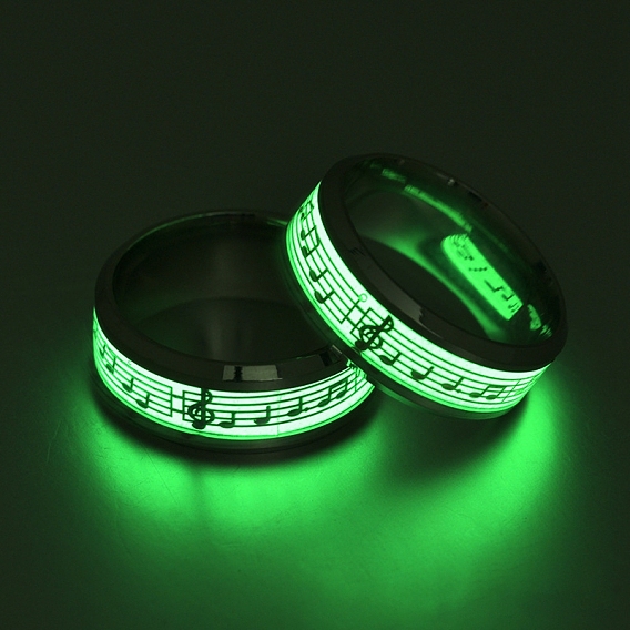 Luminous Stainless Steel Rings, Music Note