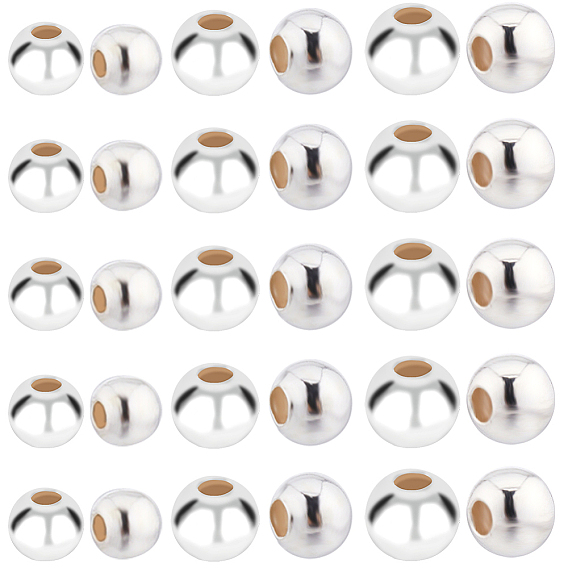 60 шт. 3 стили 925 бусины из стерлингового серебра, круглые