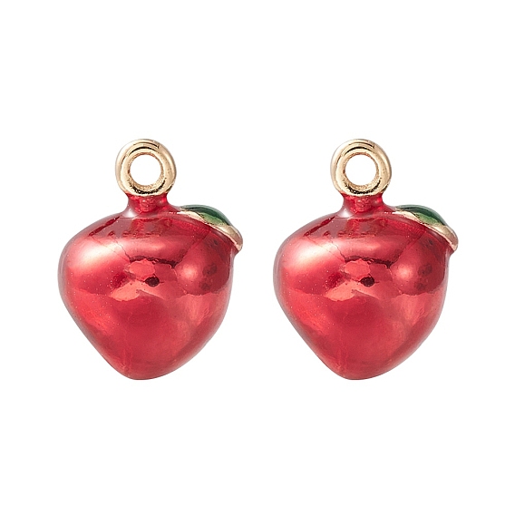 2pcs Brass Enamel Charms, Imitation Fruit, Light Gold, Apple Charm