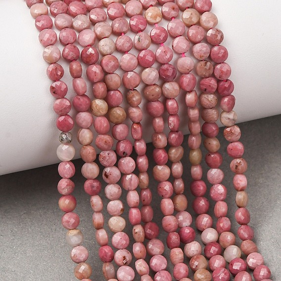 Natural Rhodonite Beads Strands, Flat Round, Faceted