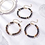 3 Bracelets en perles rondes en œil de tigre naturel, citrine, pierre d'or bleue synthétique et perles de verre pour femmes