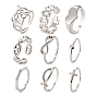 9Pcs 9 Style Brass Cuff Rings, Open Rings, Long-Lasting Plated, Heart & Fish & Octagon & Infinity & Cross & Rectangle & Coffee Bean Chain & Word Good Luck