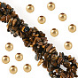 1 Strand Natural Tiger Eye Chip Beads Strands, with 50Pcs Golden Tone Brass Spacer Round Beads