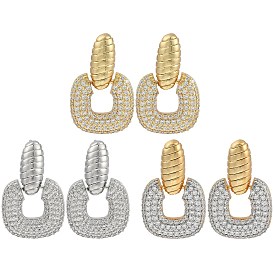 Square Clear Cubic Zirconia Dangle Earrings, Oval Brass Stud Earrings for Women