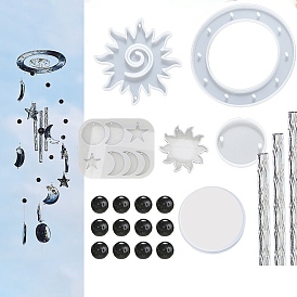 Kits de fabrication de carillons éoliens de bricolage, comprenant des moules en silicone pour statue, 4pcs perles en plastique, 13 crochets en acier inoxydable pc, 1 rouleau de fil de cristal, 1pcs tubes ronds