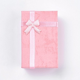 Cardboard Jewelry Boxes, with Ribbon Bowknot, Rectangle