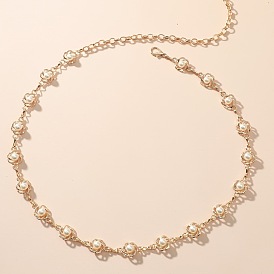 Сплав и пластик искусственный жемчуг цветок звено цепи талии живота цепи для женщин, белые