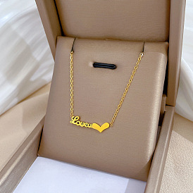 Minimalist Gold Necklace for Women, Lock Collar Chain with Letter Love Heart