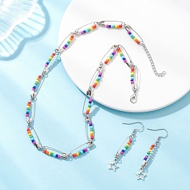 Комплекты из подвесных серег и ожерелий из стеклянных бусин чакра, наборы украшений из железных булавок