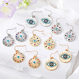 Bohemian Geometric Colorful Rhinestone Alloy Earrings with Turkish Eye Design for Women
