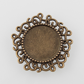 Vintage Filigree Wrap Flat Round Alloy Pendant Cabochon Settings, Cadmium Free & Nickel Free & Lead Free, Tray: 14mm, 24x2mm, Hole: 0.9mm, about 430pcs/kg