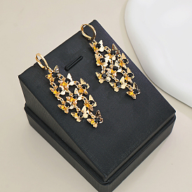 Серьги-кольца с кисточками в виде бабочки из латуни, со стразами