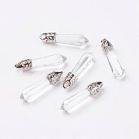 Glass Pointed Pendants, with Platinum Tone Alloy Findings, Bullet