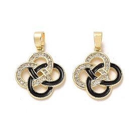 Brass Micro Pave Cubic Zirconia Pendants, with Enamel, Long-Lasting Plated, Clover