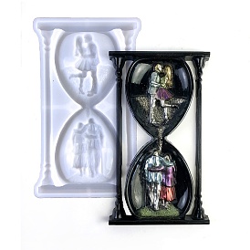 Valentine's Day Sandglass with Couple DIY Wall Decoration Statue Silicone Molds, Portrait Sculpture Resin Casting Molds, for UV Resin, Epoxy Resin Craft Making