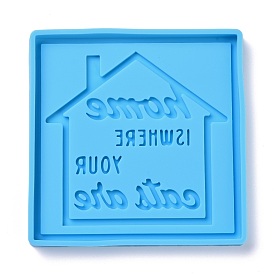 Moules en silicone pendentif bricolage, moules de résine, pour la résine UV, fabrication de bijoux en résine époxy, carré avec motif maison et mot