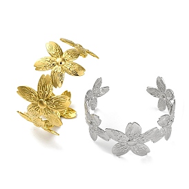 304 Stainless Steel Cuff Bnagles for Women, Flower