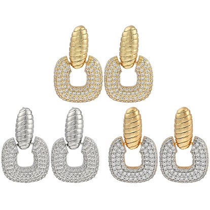 Квадратные серьги с подвесками из прозрачного кубического циркония, овальные латунные серьги-гвоздики для женщин