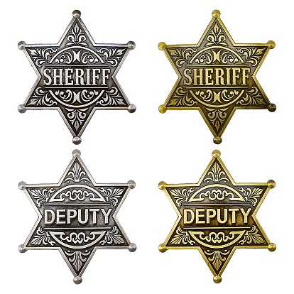 4 pièces 4 styles broches étoile en alliage style shérif adjoint vintage, broches de cow-boy