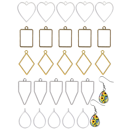 25 шт. 5 стили подвески с открытой спинкой из сплава с покрытием из полигона, для diy уф смолы, эпоксидная смола, Прессованные цветочные украшения, разнообразные