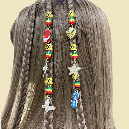 Colorful Ethnic Style Hair Braids with Starfish Pendant and Tassel Butterfly, Embellished with Rhinestones for Women