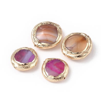 Природных бисера агат, с позолоченным латунным краем, плоско-круглые