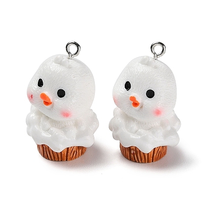 Opaque Resin Pendants, Chick with Timber Pile Charms, with Platinum Tone Iron Loops