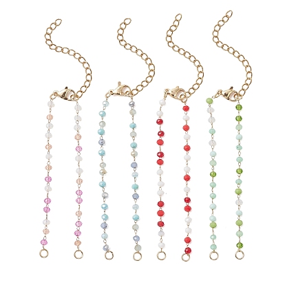 Изготовление браслета из цепочек с гранеными стеклянными бусинами-ронделями ручной работы., с 304 фурнитурой из нержавеющей стали, золотые