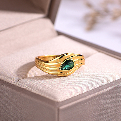 Кольца для женщин с латунным паве из кубического циркония, слеза