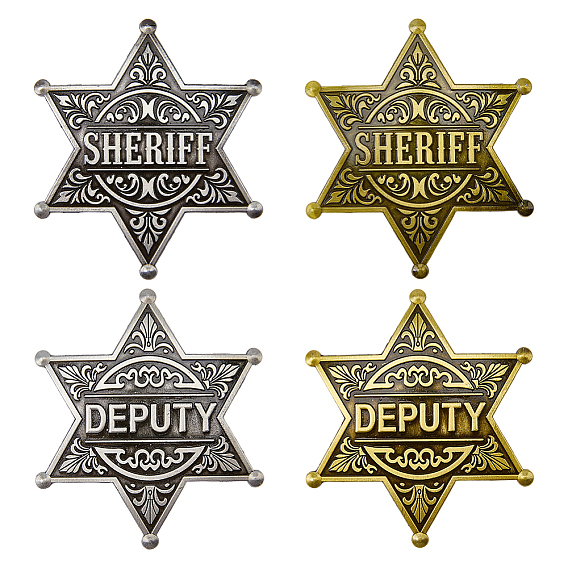 4 pièces 4 styles broches étoile en alliage style shérif adjoint vintage, broches de cow-boy