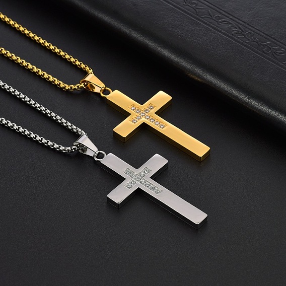 304 Подвеска-крест из нержавеющей стали с микропаве из прозрачного кубического циркония для мужчин