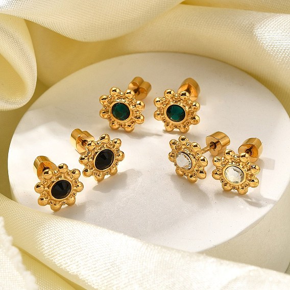 Ионное покрытие (ip) 304 серьги-гвоздики из нержавеющей стали, со стразами, реальный 14 k позолоченный