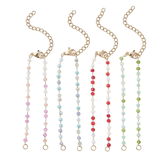 Изготовление браслета из цепочек с гранеными стеклянными бусинами-ронделями ручной работы., с 304 фурнитурой из нержавеющей стали, золотые