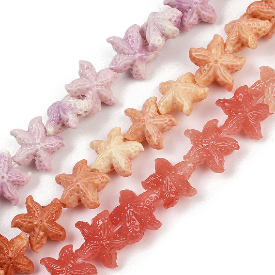 Нити резных бусин синтетического коралла, морская звезда