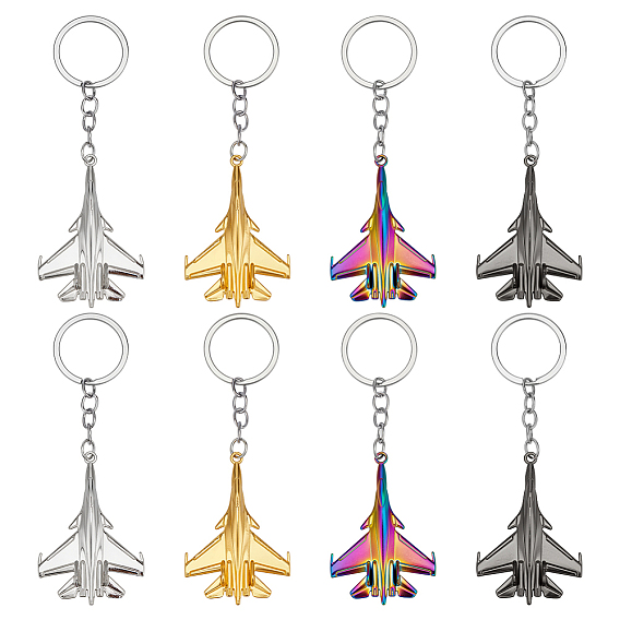 8шт. 4 цвета брелоки из цинкового сплава в виде самолета, с кольцами