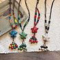 Bohemian Handmade Porcelain Star Pendant Adjustable Imitation Leather Cord Long Necklaces for Women