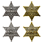 4 pièces 4 styles broches étoile en alliage style shérif adjoint vintage, broches de cow-boy