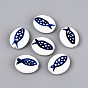 Handmade Porcelain Beads, Hand Painted Ceramic Beads, Famille Rose Porcelain, Oval & Fish