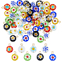 64шт. подвески из стекла миллефиори ручной работы, плоско-круглые, с 304 петлей из нержавеющей стали