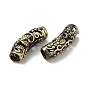 Tibetan Style Rack Plating Brass Beads, Curved Tube with Leaf, Long-Lasting Plated