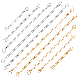 304 Stainless Steel Chain Extender, with Curb Chains and Lobster Claw Clasps