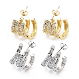 Clear Cubic Zirconia Round Stud Earrings, Brass Jewelry for Women