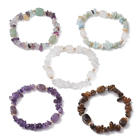 Gemstone Chip & Cuboid Beaded Stretch Bracelets for Women